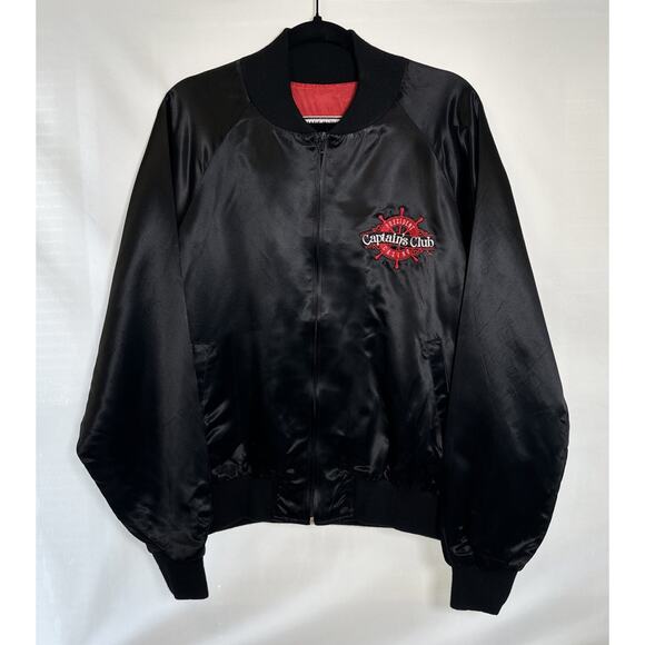 Vintage 90s President Casino Captains Club Satin Bomber Jacket Black Adult Large - Picture 1 of 10